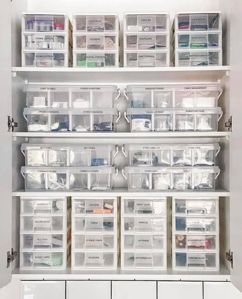 A HIGHLY organised mum-of-three has shocked people online after transforming her junk cupboard into a neat space with labels for everything.  Australian-based Lyndall shared on Facebook how she arranged the cupboard using budget drawers so all her small items had a place.  Posting to the Organising Ideas Australia Facebook group, Lyndall said: “What do you […] Junk Organization, Organised Mum, Medicine Cabinet Organization, Medication Storage, House Organisation, Medicine Organization, Home Organisation, People Online, Supplies Organization