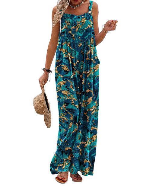 PRICES MAY VARY. Indulge in the comfort and softness of our long bib pants jumpsuit. These summer jumpsuits for women are made of 100% cotton. Soft, comfy and airy for hot summer and humid days. As bohemian overalls for women, it comes with a vibrant floral print, that can be eye-catching in the crowd,these long bib pants will add a splash of color to your summer wardrobe. Experience the perfect blend of comfy and fashion with our casual boho overalls. Loose fitting and wide leg design helps wit Bohemian Overalls, Summer Jumpsuits For Women, Overalls Loose, Boho Overalls, Summer Jumpsuits, Wide Leg Jumpsuits, Pants Jumpsuit, Boho Romper, Jumpsuit Summer