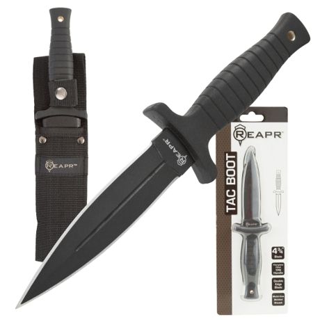 SKU 233500047 - The REAPR 11002 TAC Boot Knife is a dagger like no other. Designed for stealth operations, its double edge stainless steel blade has a black oxide coated finish to minimize reflectivity. Plus, the versatile sheath design allows multiple options for covert carry.More Knife Combat, Apocalypse Survival Gear, Horse Room, Fiberglass Mold, Boot Knife, Knife Patterns, Pretty Knives, Apocalypse Survival, Pinterest Ideas