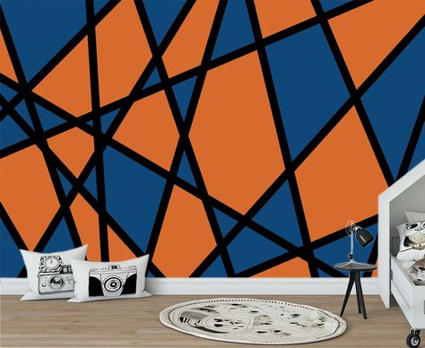 Blue Orange Geometric Figure Wallpaper Colorful Print Abstract Wall Art Peel and Stick Kids Room Décor Playroom Gift Nursery Removable Mural - Etsy Orange Boys Rooms, Orange Kids Rooms, Figure Wallpaper, Wallpaper Colorful, Orange Walls, Glass Furniture, Boys Bedrooms, Geometric Wall, Wall Paint