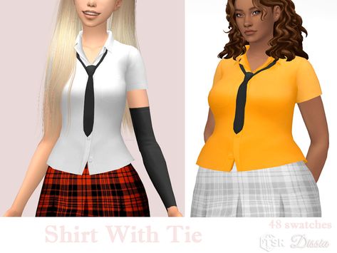 Sims 4 Vest Accessory, Sims 4 Cc Tie Accessory, Sims 4 Shirt Accessory, Sims 4 Tie Accessory, Sims 4 Button Up Shirt, Safety Pin Shirt, Tomboy Shirts, Loose Tie, Blue And White Shirt