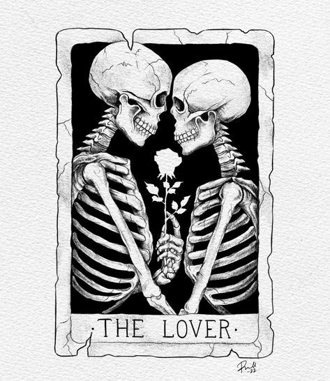 The Lovers Tarot Card Tattoo Simple, Dark Sleeve Tattoos For Women, Skeleton Lovers Tattoo, The Lovers Tattoo Design, The Lovers Tarot Card Tattoo, Lovers Tattoo, Skeleton Lovers, Lovers Tarot Card, Lovers Card