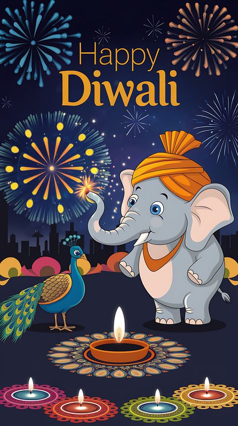 Free Cartoon Elephants and Peacocks Celebrating Diwali Happy Diwali Cartoon Images, Diwali Cartoon Images, Happy Diwali Cartoon, Diwali Cartoon, Diwali Designs, Deepavali Greetings Cards, Cartoon Elephants, Jay Ganesh, Happy Deepavali