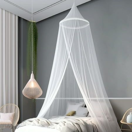 Immerse yourself in heightened comfort with EEEkit Mosquito Net. Meticulously crafted using premium polyester, this mesh bed canopy facilitates revitalizing airflow while creating a shield against minuscule flying insects. Put an end to sleep interruptions caused by irksome bug bites. Whether indoors or outdoors, this net is perfect. Provide uninterrupted, tranquil nights of slumber to yourself, your children, and your whole family. Color: White. Bed Canopy Mosquito Net, Mosquito Netting Bedroom, Mosquito Net Bed Aesthetic, Mesh Bed Canopy, Bed Netting Canopy, Bed Canopy Ideas, Mosquito Net Bedroom, Polaroid Room, White Bed Canopy