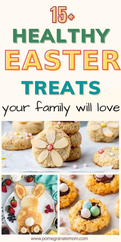 Need ideas for healthy Easter recipes? Check out these 15+ healthy Easter treats that are easy to make and are ideal for kids too. Healthy Easter snacks for kids and healthy Easter dessert ideas. via @pomegranatemom Toddler Easter Food, Toddler Easter Dessert, Easter Themed Snacks For Preschool, Easter Snack Ideas Healthy, Healthy Easter Desserts Ideas Easy, Healthy Easter Treats For School, Healthy Easter Treats For Toddlers, Toddler Easter Breakfast, Easter Party Snacks For Kids