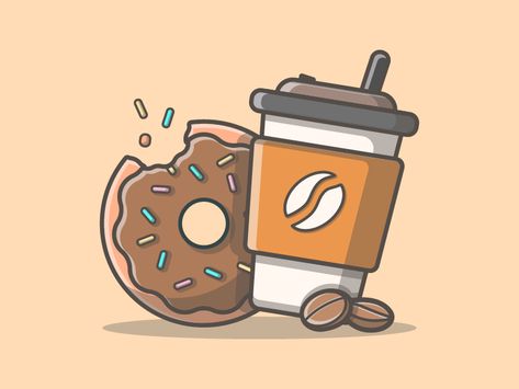 Donut + coffee 🍩☕ by catalyst on Dribbble Coffee Donut, Donut Coffee, Illustration Art Design, Coffee Drawing, Flat Design Illustration, Cute Food Drawings, Vector Icons Illustration, Affinity Designer, Food Drawing