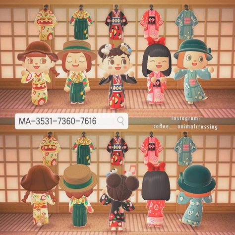 Kimono Acnh Code, Acnh Kimono, Animal Crossing Kimono, Acnh Motifs, Acnh Dress, Acnh Tips, Acnh Japanese, Kimono Ideas, Acnh Custom Design