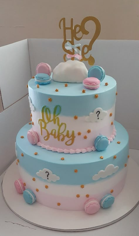 Cake For Baby Shower Ideas, Baby Shower Cakes Simple, Cake For Baby Shower, Pastel Para Baby Shower, Pasteles Baby Shower, Baby Shower Cake Designs Simple, Simple Baby Shower Cakes, 2 Tier Gender Reveal Cake, Simple Baby Shower Cake Ideas