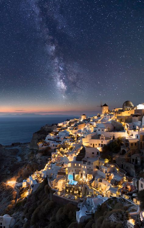 Milky way over Oia, Santorini Grecia Santorini, Santorini Grecia, Katt Grejer, Oia Santorini, Planner Bundle, Santorini Greece, The Night Sky, Future Travel, Greece Travel