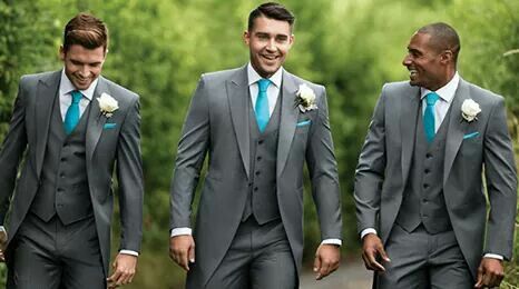 Mens Teal Suit Wedding, Wedding Suits Groom Turquoise, Grey Suit With Teal Tie, Turquoise Ties For Men, Grey And Teal Wedding Theme, Cerulean Blue Bridesmaid Dresses, Turquoise Groomsmen Attire, Teal Bridesmaid Dresses With Groomsmen, Teal Groomsmen Attire