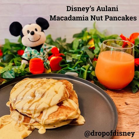 Inspired by Disney’s Aulani Resort, these macadamia nut buttermilk pancakes are topped with a delicious vanilla sauce and caramel drizzle! #disney #aulani #pogjuice #pancakes #hawaii #macadamianuts Pog Juice, Macadamia Nut Pancakes, Asian Side Dishes, Aulani Resort, Pancake Recipe Buttermilk, Caramel Drizzle, Vanilla Sauce, Anniversary Dinner, Disney Aulani