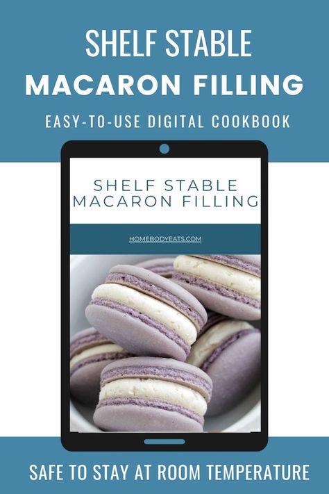 shelf stable macaron filling ebook on an iPad preview. Macaron Filling Recipe, Macaron Recipes, Cookbook Shelf, Vegetable Shortening, Christmas Macarons, Digital Cookbook, Macarons Macaroons, Macaron Filling, How To Make Macarons