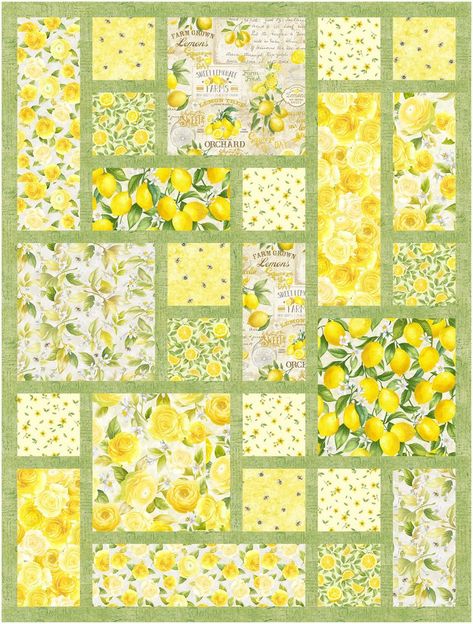 Projects - LEMON BOUQUET-LEMON QUARTER TIL Lemon Bouquet, Tiles Quilt Pattern, Queen Bed Quilts, Tiled Quilt, Timeless Treasures Fabric, Fat Quarter Quilt, Quilt Square Patterns, Quilt Square, Geometric Quilt