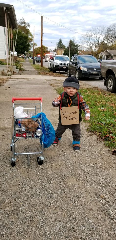 Kids Homemade Halloween Costumes For Boys, Unique Toddler Halloween Costumes Boys, Toddler Boy Diy Halloween Costumes, Diy Toddler Halloween Costumes For Boys, Toddler Boy Halloween Costumes Diy, Homeless Costume, Toddler Boy Halloween Costume Ideas, Funny Toddler Costumes, Funny Toddler Halloween Costumes