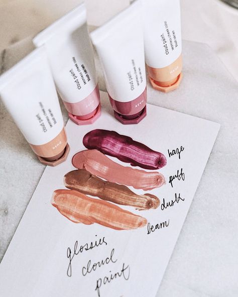 Glossier-Cloud-Paint-Dusk-Beam-Puff-Haze-Paper-Swatch-Discount-Code Cloud Paint, Glossier Cloud Paint, Make Up Foundation, Glossy Makeup, Makeup Swatches, Cloud Painting, Mirror Mirror, All Things Beauty, Makeup Collection