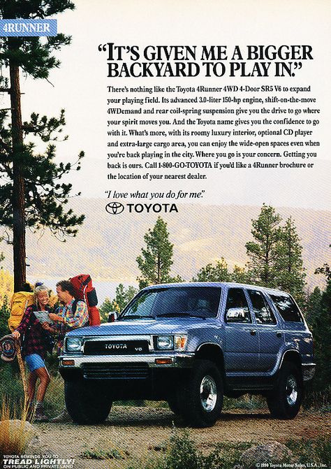 1991 Toyota 4Runner Advertisement http://rankmymedia.com/ Jeep Driving, Toyota Runner, Toyota Surf, The Lone Ranger, Toyota 4x4, Offroad Jeep, Toyota 4, Toyota Pickup, Suv Cars