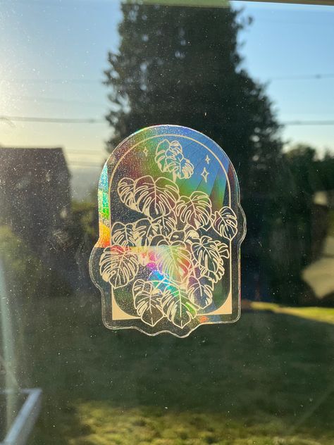 Sun Catcher Sticker, Plant Window, Uplifting Gifts, Arte Alien, Etsy Stickers, Bee Sticker, White Plants, Rainbow Stickers, Postal Stamps