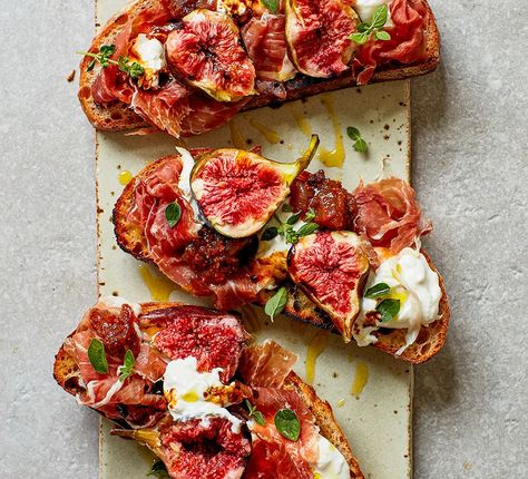 Fig Burrata, Toast Toppers, Mozzarella Salad, Fig Recipes, Toast Toppings, Bbc Good Food, Cheese Toast, Fresh Figs, Bbc Good Food Recipes