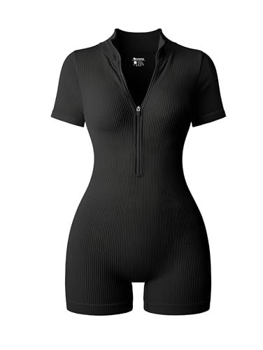 OQQ Women Rompers Ribbed Short Sleeve Zip Front Stretch Tummy Control Yoga Workout Rompers Women Romper Outfits, Casual Brunch Outfit, Everyday Fashion Outfits, Ribbed Shorts, Romper Outfit, Yoga Workout, Long Sleeve Jumpsuit, Dream Clothes, Rompers Women