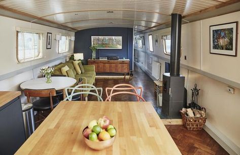 Barge Interior, Canal Boat Interior, House Boats For Sale, Narrowboat Interiors, Canal Barge, Boat House Interior, Houseboat Living, Dutch Barge, House Boats