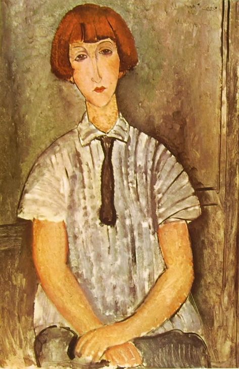 Amedeo Modigliani (It, 1884-1920) - Ragazza con camicetta a righe -1917 -  Collezione privata Modigliani Portraits, Modigliani Art, Modigliani Paintings, Amedeo Modigliani, Figurative Artists, Italian Painters, Tableau Art, Oil Painting Reproductions, Painting Reproductions