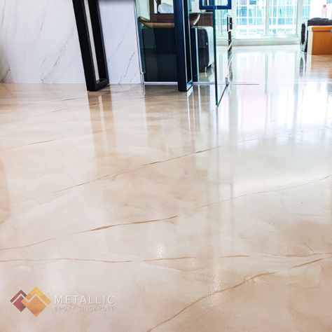 Beige Epoxy Floor, Gold Epoxy Floor, Epoxy House Floor Concrete, Pearl White Metallic Epoxy Floor, Metallic Epoxy Floor Colors, Modern Textiles, Dark Corners, Epoxy Floor, Gym Decor