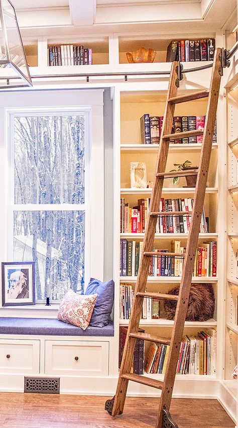 Sliding Ladder Bookshelf, Attic Ladders, Library Ladders, Library Corner, Sliding Ladder, Curved Railing, Rolling Ladder, Kitchen Ladder, Library Ladder