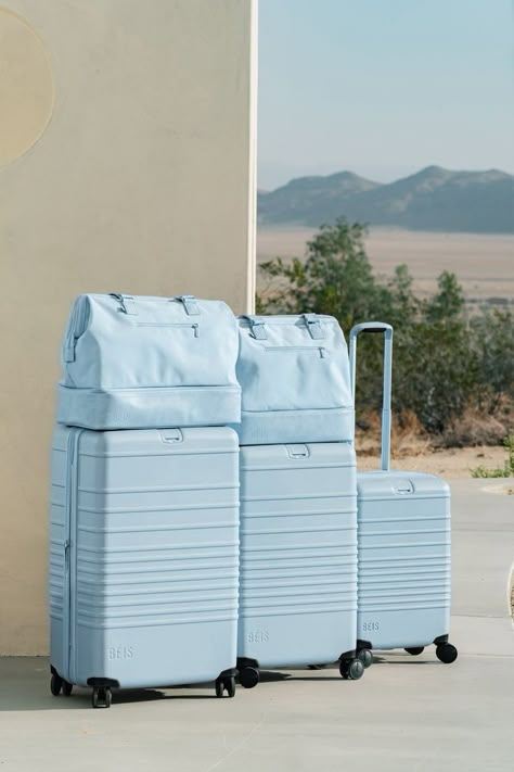 Blue Luggage Aesthetic, Pretty Luggage, Luggage Sets Cute, Michael Kors Luggage, Blue Suitcase, Cute Suitcases, Clear Cosmetic Bag, Cute Luggage, Stylish Luggage