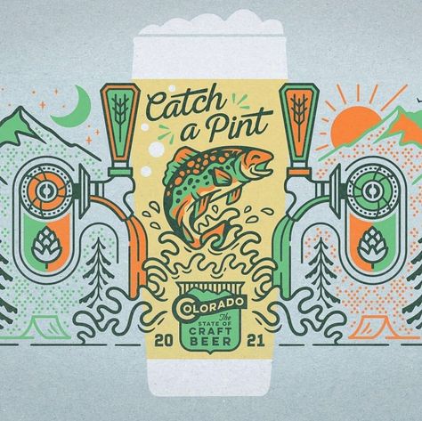 Brooks Engel on Instagram: “April 7th you can scoop up this pint glass I designed for @coloradobrewersguild check the link in their profile to see what breweries will…” Pint Glass Design, Canned Drink Design, Brewery Graphic Design, Beer Logo Design Ideas, Brewery Illustration, Outdoorsy Branding, Cocktail Packaging, Label Ideas, Beer Logo