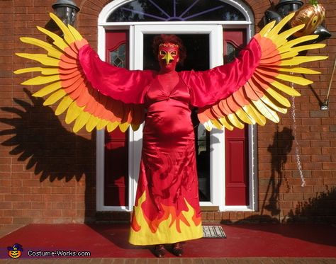 Phoenix costume and mask Owl Outfit, Phoenix Costume, Fire Costume, Phoenix Wings, Be A Flamingo, Halloween Costumes 2014, Book Character Costumes, Bird Costume, Homemade Costume