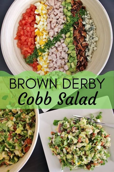 Brown Derby Cobb Salad, Chopped Cobb Salad, Cobb Salad Dressing, Cobb Salad Recipe, Chopped Salad Recipes, Brown Derby, Simple Vinaigrette, Pork Bacon, Ladies Luncheon