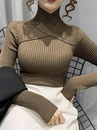 Fashion Elegant Style Tops Online Shopping Page 2 | stylewe Thick Turtleneck, Autumn Jumpers, Plaid Jacket Women, Fashion Basics, Turtleneck Sweaters, Checkered Jacket, Tight Sweater, Ladies Turtleneck Sweaters, Long Sleeve Turtleneck