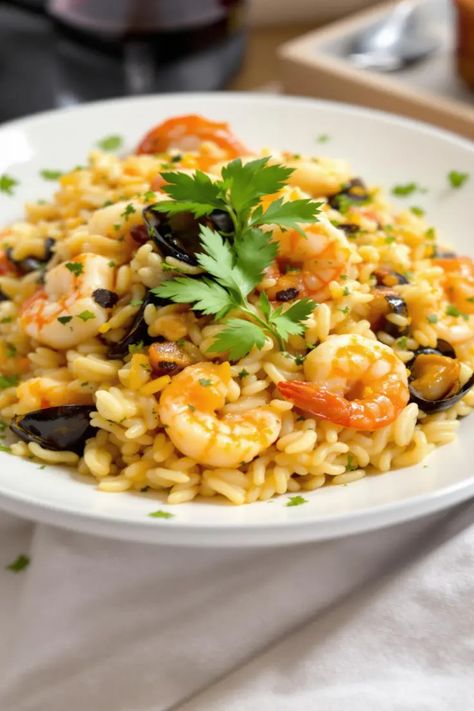 Risotto Ai Frutti Di Mare Recipe

Ingredients

- 1 ½ cups Arborio rice
- 4 cups seafood stock
- 1 cup dry white wine
- 1 onion, finely chopped
- 2 cloves garlic, minced
- 2 tablespoons olive oil
- 1 tablespoon butter
- 1 cup mixed seafood (shrimp, mussels, and calamari)
- 1/4 cup freshly grated Parmesan cheese
- 2 tablespoons chopped fresh parsley
- Salt and pepper to taste
- Lemon wedges for serving

Full Cooking Instructions on... Rissoto Recipes Seafood, Shrimp And Risotto Recipes, Shrimp Risotto Recipes, Seafood Risotto Recipes, Frutti Di Mare Recipe, Feast Of Seven Fishes, Mixed Seafood, Shrimp Risotto, Seafood Risotto