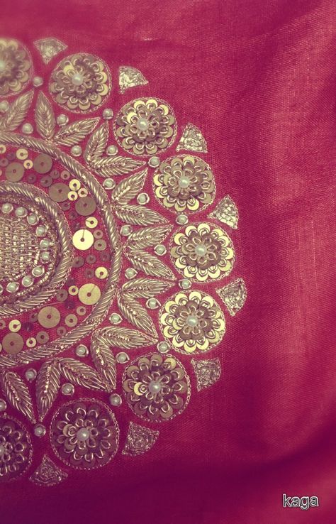 Jardosi Work Design On Blouse, Motif Design Aari Work, Khatliwork Blouse Design, Khat Work Blouse Design, Zardosi Embroidery Motif, Marodi Work Blouse, Khatli Work Blouse Design New, Khatli Work, Gold Work Embroidery