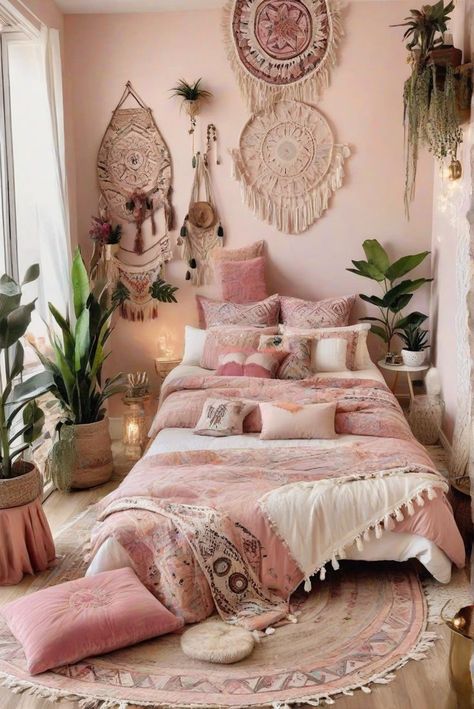 Dive into the world of entrepreneurship with these business ideas and strategies! Click to see more entrepreneurial content. Bohemian Theme Bedroom, Pink Boho Interior, Pink Boho Room Decor, Pink And Yellow Boho Bedroom, Small Pink Room Ideas, Bedroom Decor Without Headboard, Boho Room Ideas Bedroom, Boho Pink Bedroom, Bedroom Boho Ideas