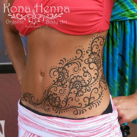 Lower Abdomen Tattoo Women, Hawaii Henna, Henna Products, Watercolor Dragonfly Tattoo, Lower Stomach Tattoos, Tummy Tattoo, Tattoo Coverup, Stomach Tattoos Women, Tattoos To Cover Scars