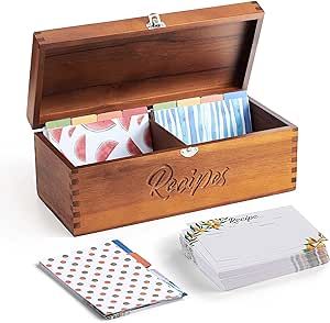 Tidita Acacia Wood Recipe Box with Cards - Wooden Blank Recipe Box Double Compartment Set Come with 100 4x6 Recipe Cards, 8 Dividers, Cards Made with Thick Card Stock - Perfect Recipe Organizer Recipe Card Boxes, Recipe Organizer, Recipe Box Wooden, Recipe Holder, Screws And Bolts, Recipe Organization, Ceiling Fan In Kitchen, Wood Patterns, Practical Gifts