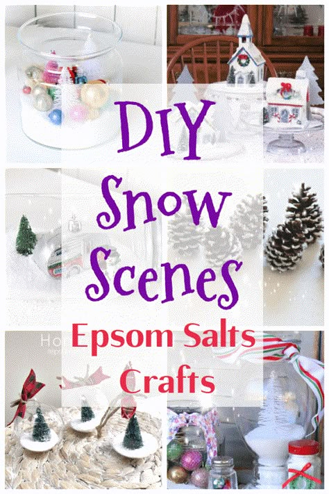 DIY Snow Scenes Epsom Salts Christmas Crafts, Using Epsom Salts As Snow, Epsom Salt Snow, Epsom Salt Christmas Jars, Epson Salt Christmas Jars, Epsom Salt Crafts, Christmas Snow Scenes, Winter Snow Scenes, Salt Ornaments