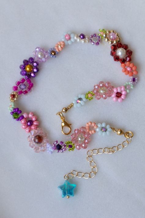 Kawaii Jewelry Aesthetic, Harajuku Jewelry, Flower Bead Jewelry, Aesthetic Beaded Jewelry, Kidcore Jewelry, Kidcore Rainbow, Star Beaded Bracelet, Flower Bead Bracelet, Flower Beaded Bracelet