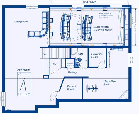 House Plans With Theater Room, Home Theatre Plan, Basement Layout Floorplan, Home Theater Layout, Home Theater Room, Theater Room Decor, Small Home Theaters, Basement Home Theater, Home Theater Room Design