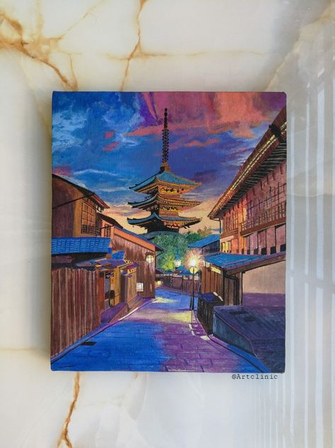 #art #acrylic painting #homedecor #aesthetic Japan Canvas Painting, Japan Painting Acrylic, Japanese Acrylic Painting, Your Name Painting, Sakura Painting, Bright Abstract Art, Name Paintings, Japan Painting, Zen Colors