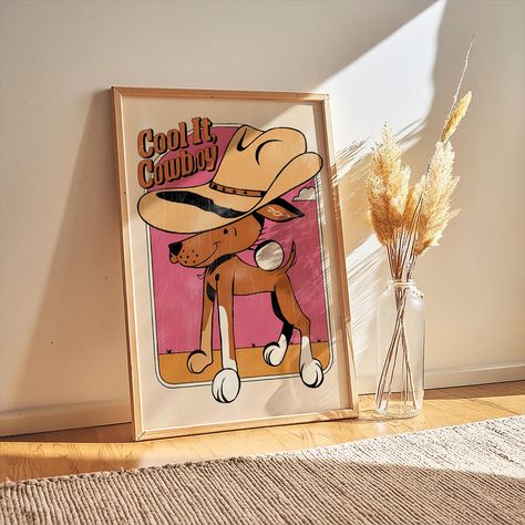 Cowboy | Cowboy Art | Cowboy Dog Print | wall art downloading | wall art for wall by InkHost on Etsy Cool It Cowboy, Cowboy Dog, Vintage Inspired Wall Art, Inspirational Quote Wall, Art For Wall, Chapeau Cowboy, Inspirational Quotes Wall Art, Aesthetic Retro, Cowboy Art