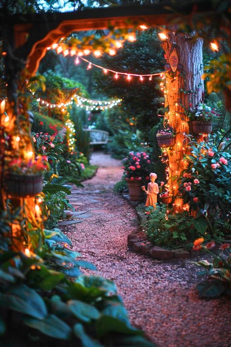 Wouldn’t it be magical to step into a garden straight out of a fairy tale? I decorated my secret garden with twinkling lights, whimsical statues, and colorful flowers to create an enchanting escape. It feels like entering another world every time. Start turning your backyard into a dreamy, magical retreat you’ll never want to leave. Magic Garden Aesthetic, Secret Garden Ideas, Fairy Tale Garden, My Secret Garden, Garden Goals, A Secret Garden, Forest Garden, Twinkling Lights, Hiding Places