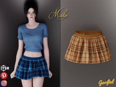 Sims 4 Plaid Skirt, Sims 4 Pleated Skirt, Sims 4 Mini Skirt, Sims4cc Clothes, Short Plaid Skirt, Black Plaid Skirt, Teen Skirts, Clothes Cc, Asian Style Dress