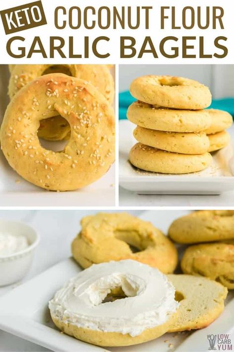 There's no cheese in these easy and delicious 5-ingredient coconut flour keto bagels. You can easily adapt them to dairy-free and paleo too! Coconut Flour Bagels, Fathead Bagels, Fathead Dough Recipe, Fat Head Dough, Low Carb Bagels, Fathead Dough, Keto Bagels, Coconut Flour Recipes, Fat Head