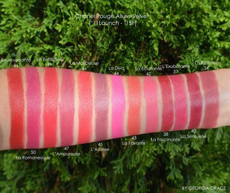 Chanel Lipstick Swatches, Chanel Rouge Allure Velvet, Lip Colours, Chanel Lipstick, Chanel Rouge, Makeup Lips, Chanel Collection, Lipstick Swatches, Kiss Makeup