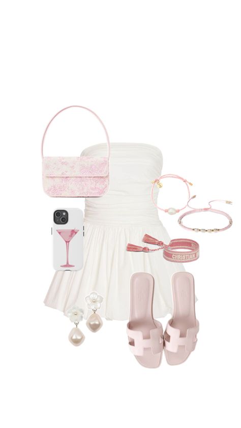 Summer outfit / summer / outfit / holiday / holiday outfit / pink / white / sandles / hermes / phone case / pink jewellery / bracelet / shoulder bag / jewellery / dress / strapless dress / skirt #summer #hermes #sandles #shoulderbag #straplessdress #whitedtess #pink #phonecase #dior #diorbracelet #beadedjewellery #summeroutfit Hermes Sandles, Pink Jewellery, Outfit Holiday, Phone Case Pink, Outfit Pink, Skirt Summer, Summer Bracelets, Holiday Outfit, Pink Summer