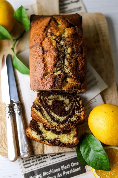 Chocolate Orange Marble Loaf Orange Chocolate Loaf Cake, Orange Chocolate Bread, Chocolate Orange Marble Cake, Chocolate Orange Loaf, Chocolate Orange Loaf Cake, Chocolate Orange Bread, Sweet Loaf Recipes, Vegan Quick Bread, Chocolate Marble Loaf Cake