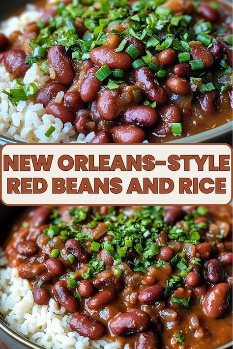 Enjoy the authentic flavors of New Orleans with this classic red beans and rice recipe! Slow-cooked red beans seasoned with smoky sausage, aromatic spices, and served over fluffy rice make this a comforting and hearty Southern favorite. Perfect for weeknight dinners or Sunday meal prep! New Orleans Beans And Rice, Emerils Red Beans And Rice, Red Beans And Rice Southern, Red Beans N Rice, New Orleans Red Beans And Rice Recipe, Red Beans And Rice With Sausage, Canned Red Beans And Rice Recipe Easy, Instant Pot Red Beans And Rice, Red Beans And Rice Recipe Cajun