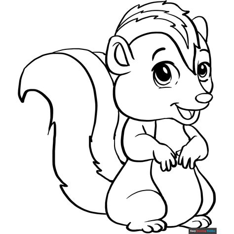 Free Skunk Coloring Page for Kids Cute Skunk Drawing Easy, Skunk Template Free Printable, Skunk Coloring Pages, Skunk Craft, Skunk Drawing, Easy Drawing Guides, Drawing Guides, Kids Print, Drawing Tutorial Easy